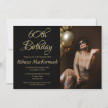 Convite de Aniversário de 60 anos Elegante Preto D