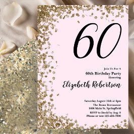 Convite de Aniversário de 60 anos Elegante Rosa Do
