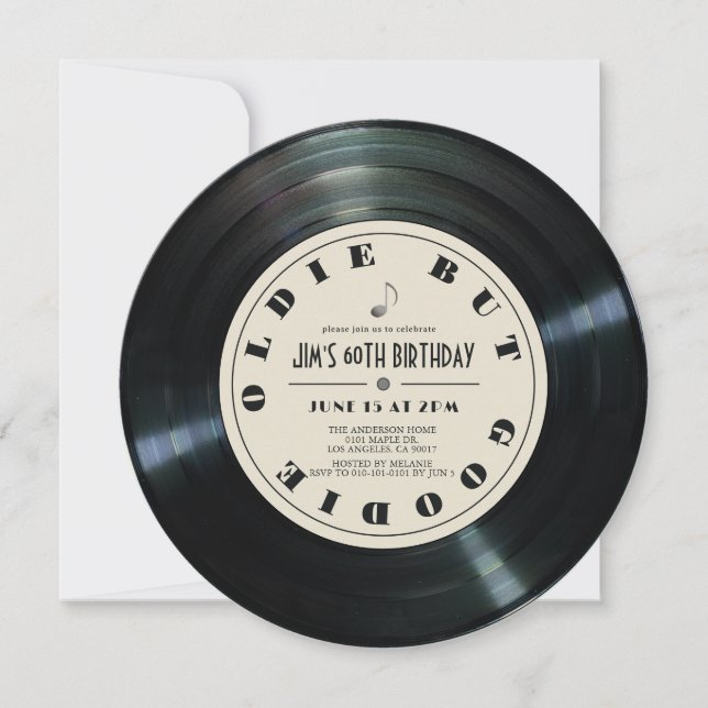 Convite de Aniversário de 60 anos em Vinil Bege (Frente)