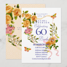 Convite de Aniversário de 60 anos Fita Rosa Dourad