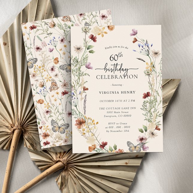 Convite de Aniversário de 60 anos Floral (Criador carregado)