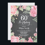 Convite de Aniversário de 60 anos Floral Botânico<br><div class="desc">Convite de Aniversário de 60 anos Floral Botânico. Convite de Aniversário de Peônias Rosa Floral para Mulheres. Flor de Água Floral. Flores Elegantes de Rosa e Peônia. Aniversário Adulto. Fundo de Quadro Negro. Preto e Branco. 13º 15º 16º 18º 20º 21º 30º 40º 50º 60º 70º 80º 90º 100º, Qualquer...</div>