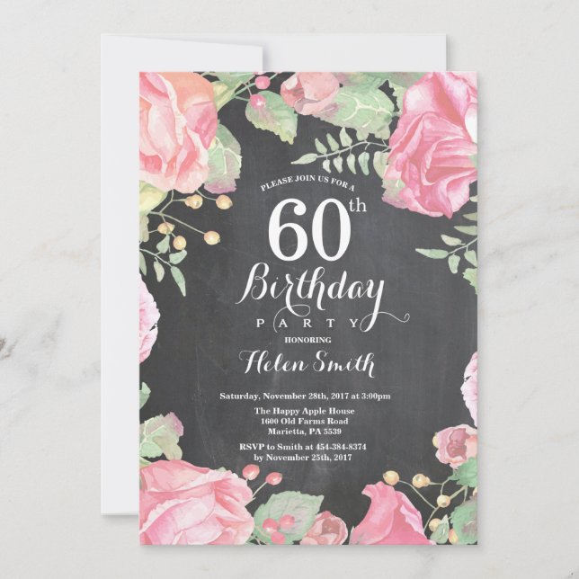Convite de Aniversário de 60 anos Floral Botânico (Frente)