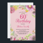 Convite de Aniversário de 60 anos Floral para Mulh<br><div class="desc">Convite de Aniversário de 60 anos Floral para Mulheres. Floral Aquarela,  Fundo Rosa. Para personalização adicional,  clique no botão "Personalize" e use nossa ferramenta de design para modificar este modelo.</div>