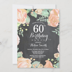 Convite de Aniversário de 60 anos Floral Pêssego B