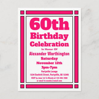 Convite de Aniversário de 60 anos Geométrico Rosa
