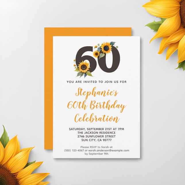 Convite de Aniversário de 60 anos Girassol Elegant (🌻 Elegant Milestone Celebration: Sunflower 60th Birthday Invite! 🌼)