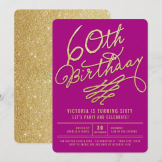 Convite de Aniversário de 60 Anos Glam Glitter Dou