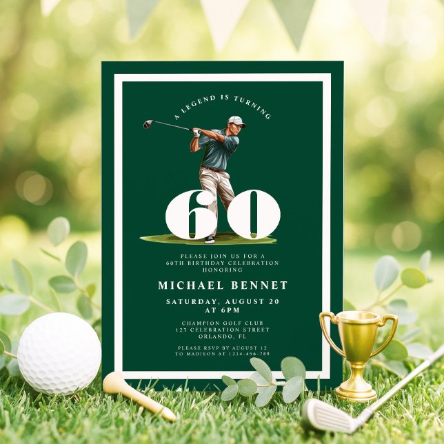 Convite de Aniversário de 60 anos Green Golf (Green Golf 60th Birthday Invitation)