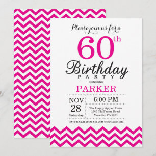 Convite de Aniversário de 60 anos Hot Pink Chevron