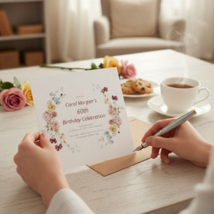 Convite de Aniversário de 60 anos Jardim Floral El