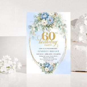 Convite de Aniversário de 60 anos Light Blue Eucal