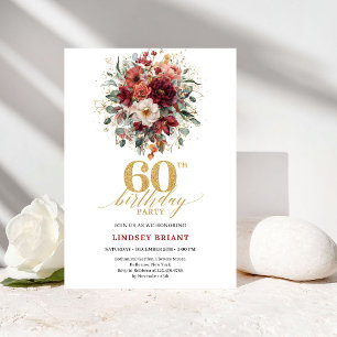 Convite de Aniversário de 60 anos Luxo Vermelho Es