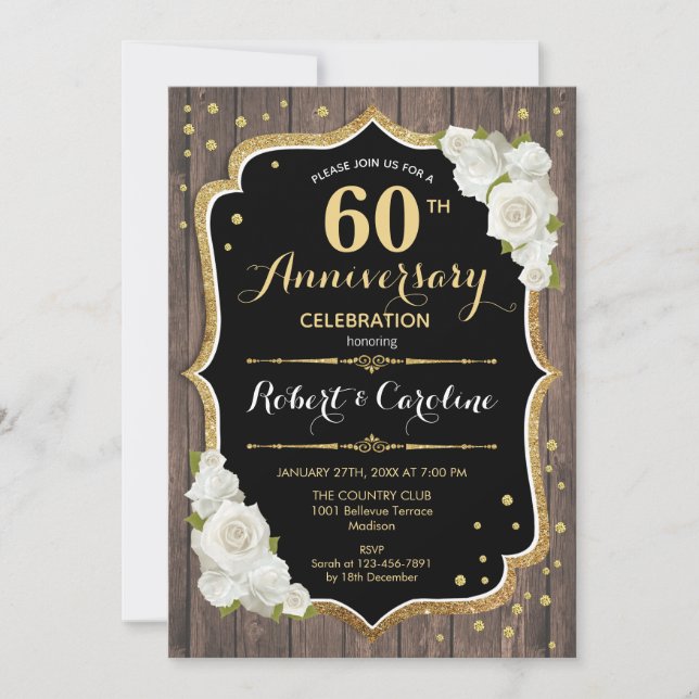 Convite de Aniversário de 60 anos - Madeira Rústic (Frente)