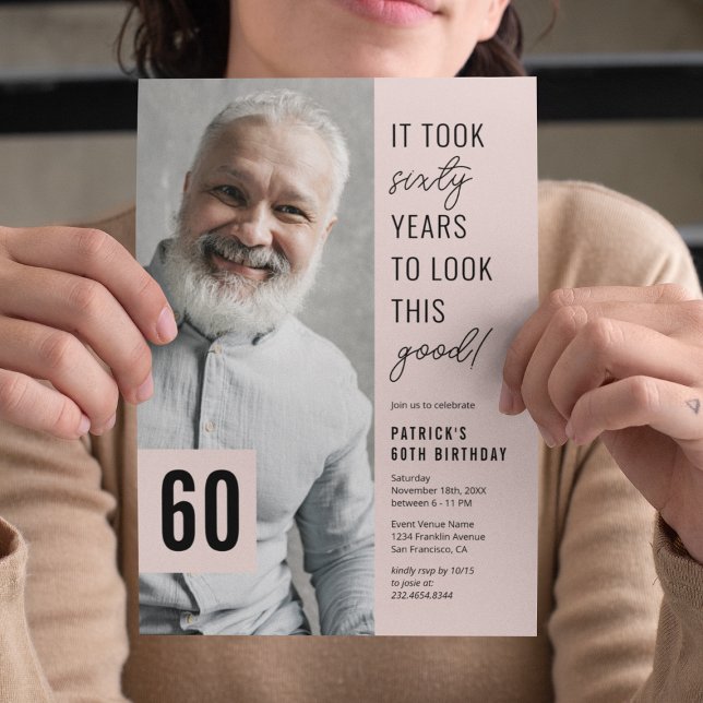 Convite de Aniversário de 60 Anos Moderno com Foto (Criador carregado)