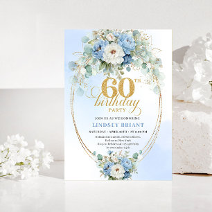 Convite de Aniversário de 60 anos Pastel Blue Peon