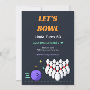 Convite de Aniversário de 60 anos Pixel Bowling St
