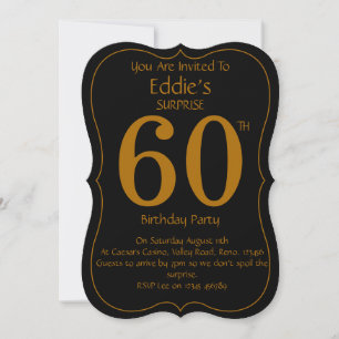 Convite de Aniversário de 60 anos Preto e Dourado