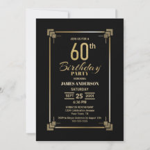Convite de Aniversário de 60 anos Preto e Dourado