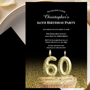 Convite de Aniversário de 60 anos Preto e Dourado