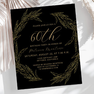 Convite de Aniversário de 60 anos Preto e Dourado