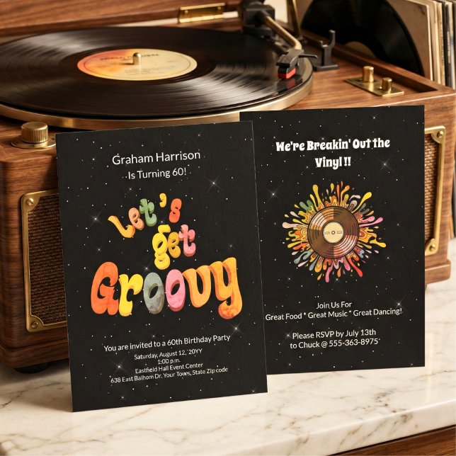Convite de Aniversário de 60 anos Retro Groovy (Criador carregado)