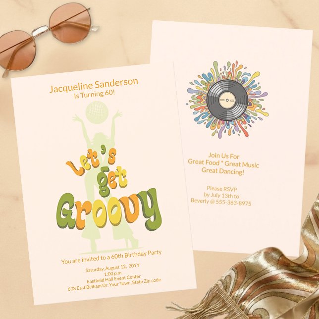 Convite de Aniversário de 60 anos Retro Groovy (Criador carregado)