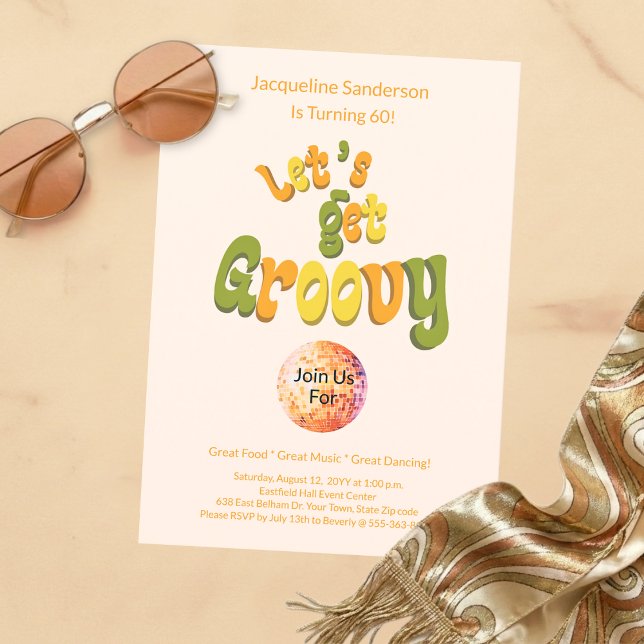 Convite de Aniversário de 60 anos Retro Groovy (Criador carregado)