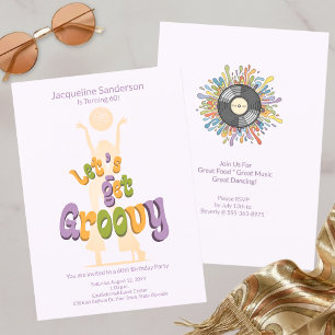 Convite de Aniversário de 60 anos Retro Groovy