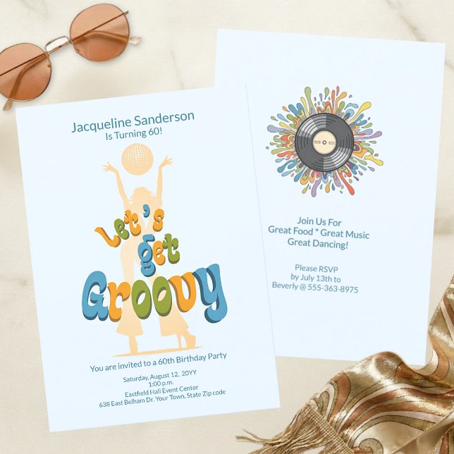 Convite de Aniversário de 60 anos Retro Groovy (Criador carregado)