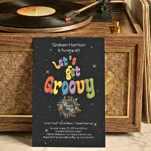 Convite de Aniversário de 60 anos Retro Groovy