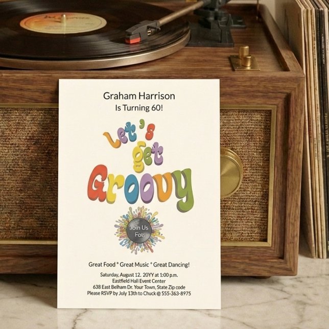Convite de Aniversário de 60 anos Retro Groovy (Criador carregado)
