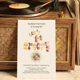 Convite de Aniversário de 60 anos Retro Groovy