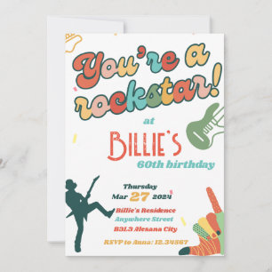 Convite de Aniversário de 60 Anos Rockstar Guitar