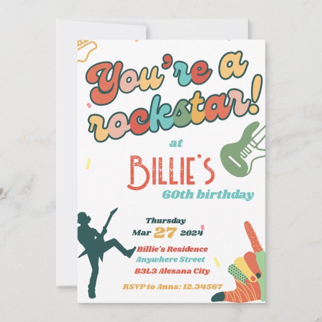 Convite de Aniversário de 60 Anos Rockstar Guitar  (Frente)