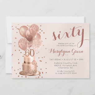 Convite de Aniversário de 60 Anos Rose Gold Cake