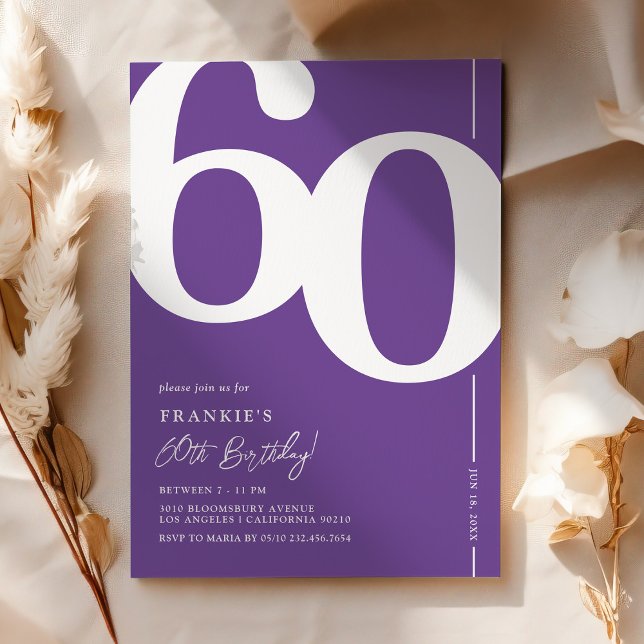 Convite de Aniversário de 60 anos Roxo na Moda (Criador carregado)