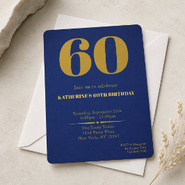 Convite de Aniversário de 60 anos Sixty Blue Gold