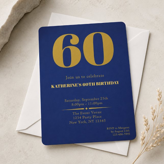 Convite de Aniversário de 60 anos Sixty Blue Gold (Criador carregado)