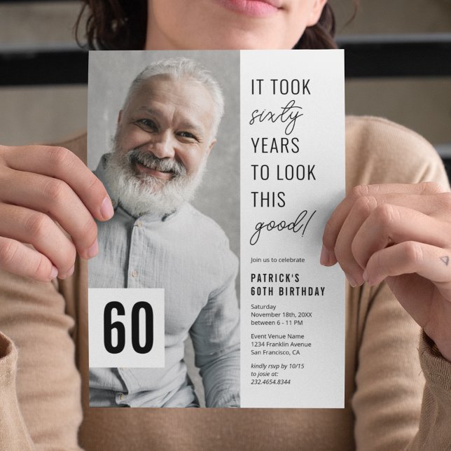 Convite de Aniversário de 60 Anos Sixty Chic Photo (Criador carregado)