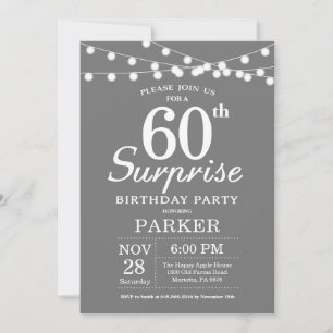 Convite de Aniversário de 60 anos Surpresa Cinza e