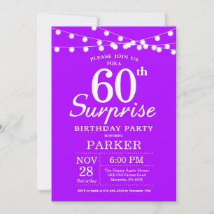 Convite de Aniversário de 60 anos Surpresa Roxo La