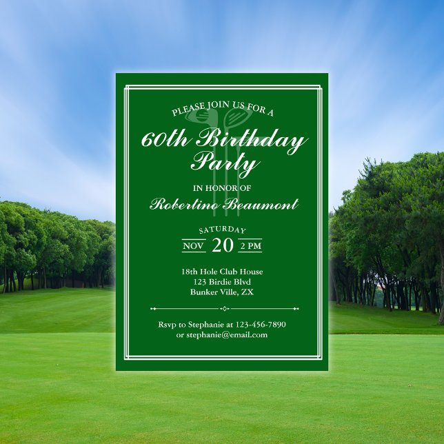 Convite de Aniversário de 60 Anos Tema de Golfe Cl (Criador carregado)