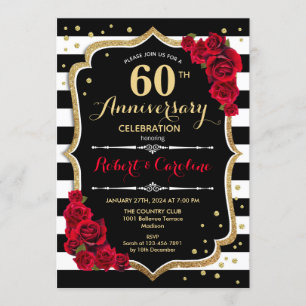 Convite de Aniversário de 60 anos - Vermelho Doura
