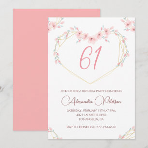 Convite de aniversário de 61 anos Boho Floral Aqua