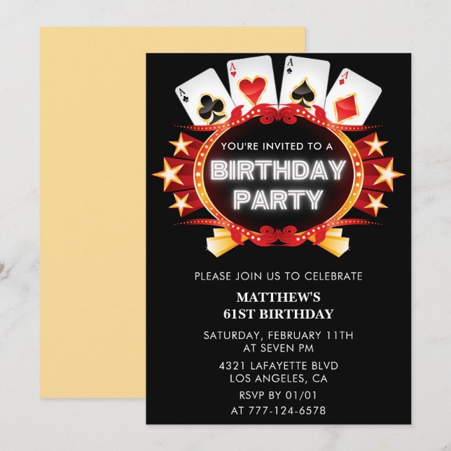 convite de aniversário de 61 anos com carta de jog (Frente/Verso)