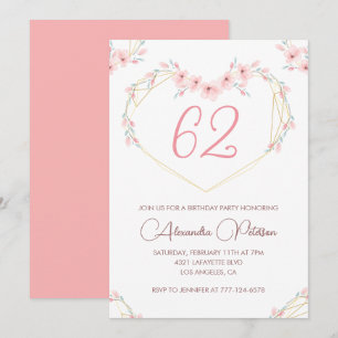 Convite de aniversário de 62 anos Boho floral em a