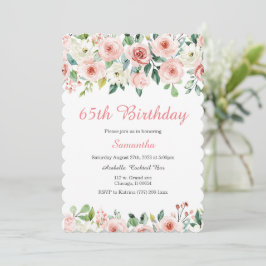 Convite de Aniversário de 65 anos Blush Floral