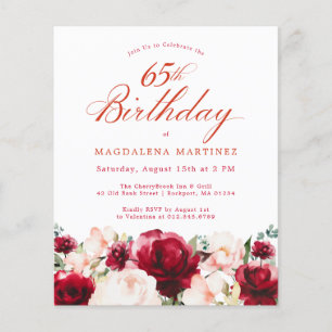 Convite de Aniversário de 65 anos com Floral Rosa 