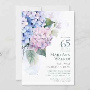 Convite de Aniversário de 65 anos com Hortênsias R